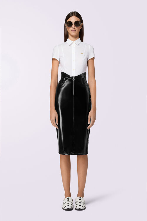 Vinyl Zippered Midi Skirt Black